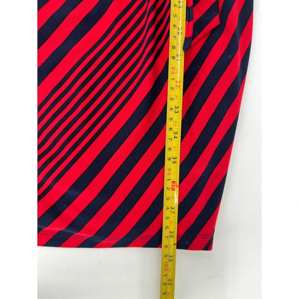 Lauren Ralph Lauren Red Navy Striped Cowl Neck Side Tie Sheath Dress 12 Slimming